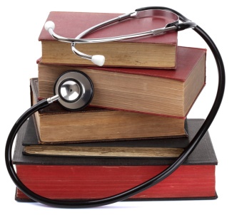 Books and stethoscope